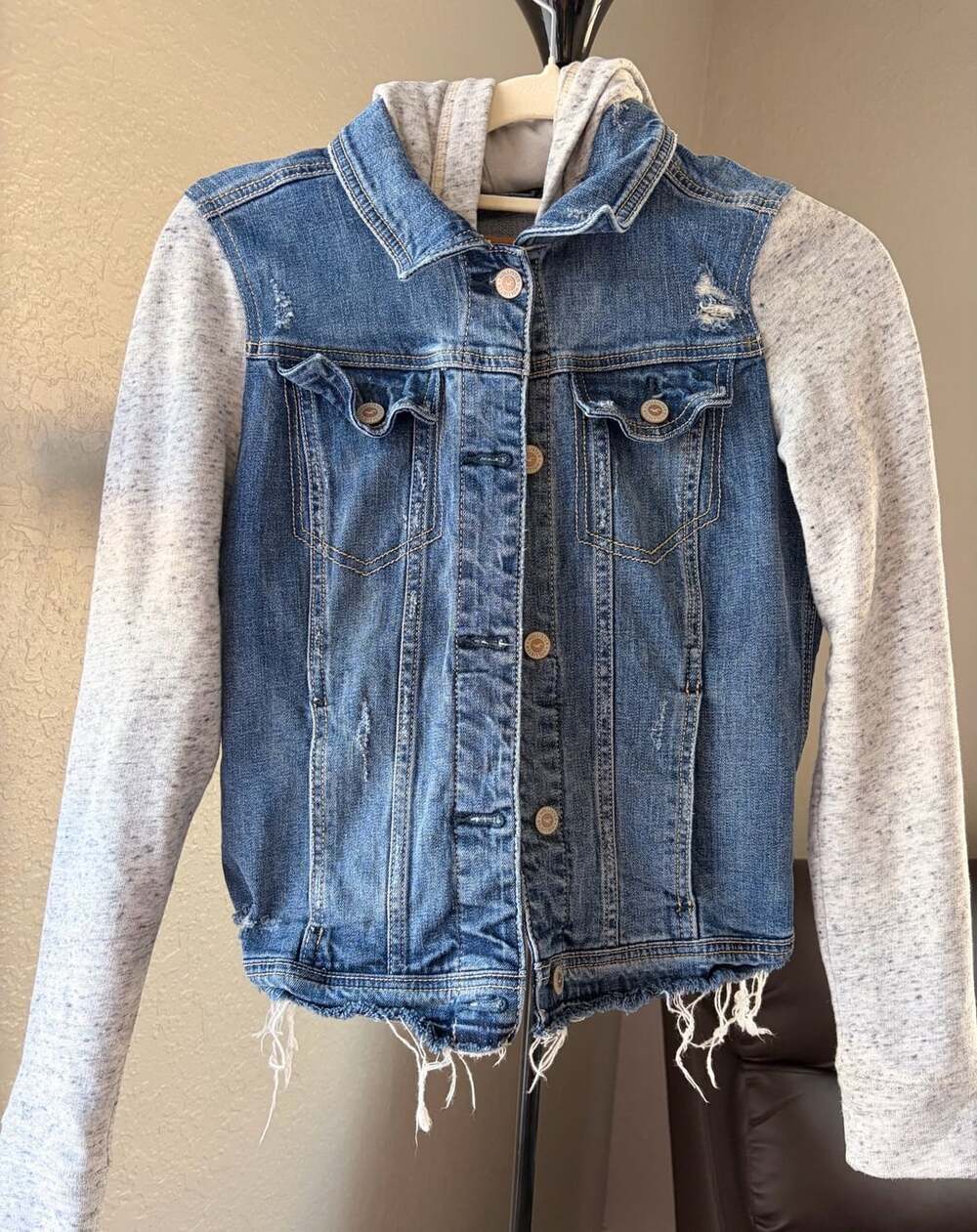 Hollister Denim Hooded Jacket Size S Distressed